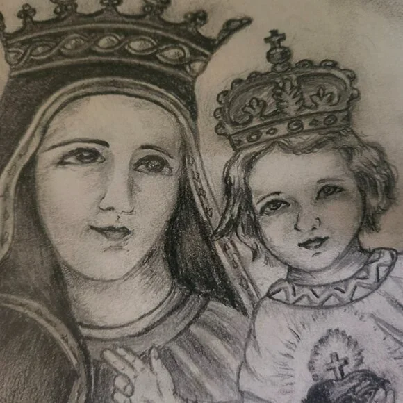 beautiful, blessed mother and child picture in wooden frame approx 16x12
